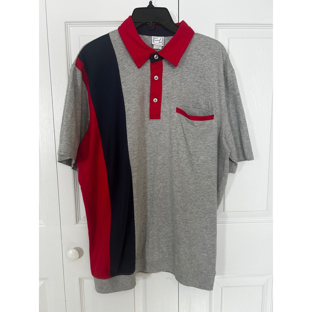 Vintage Haband Casual Joe Mens Gray Colorblock Pocket Polo Shirt Size Large Y2K